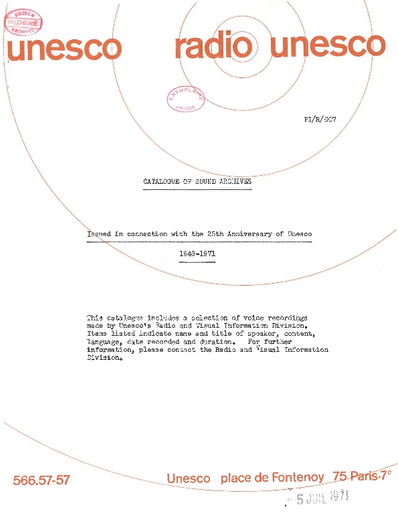 Catalogue of sound archives issued in connection with the 25th